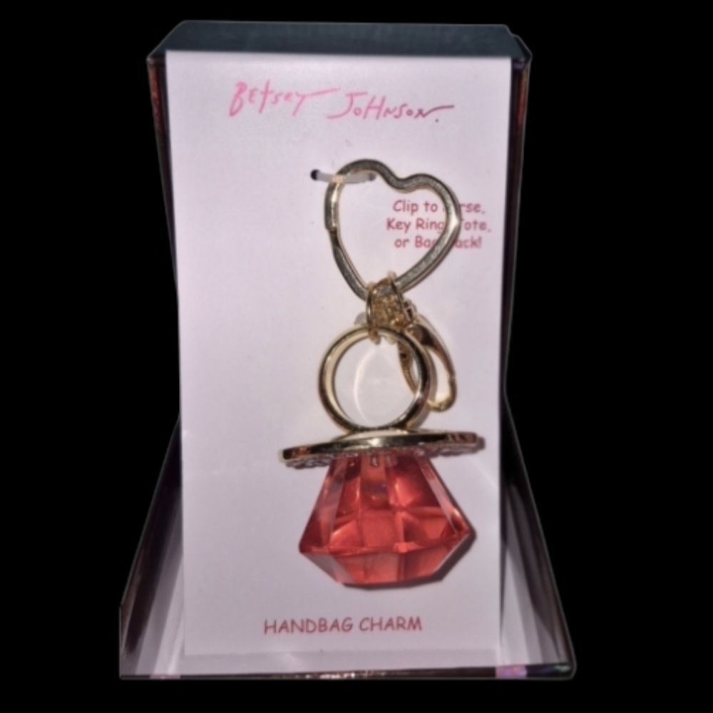 Betsey Johnson Pink "Ring Pop" Bag Charm/ Keychain Goldtone - Picture 2 of 4